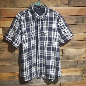 Guess short sleeve button down shirt, pearl snaps plaid